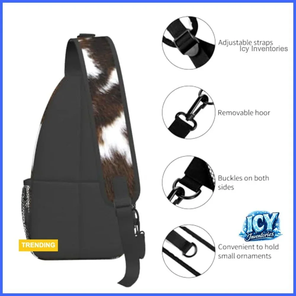 Polyester Cow Print Crossbody Sling Backpack Adjustable Padded Strap